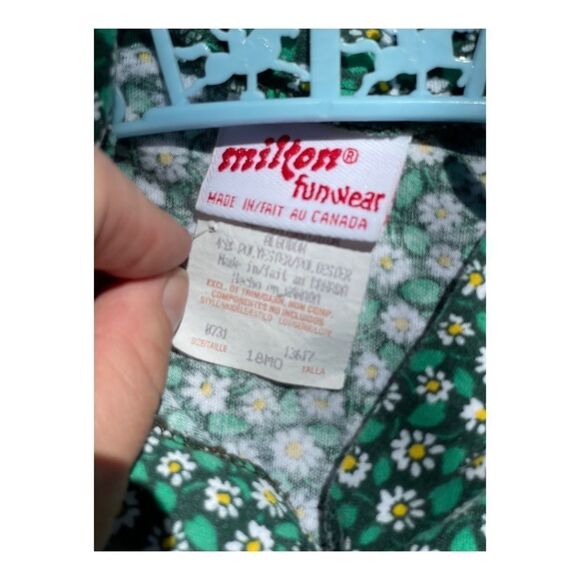 Vintage 80s Milton Fun Wear Daisy Print Button Up Shirt 18M Green Yellow - Picture 4 of 7